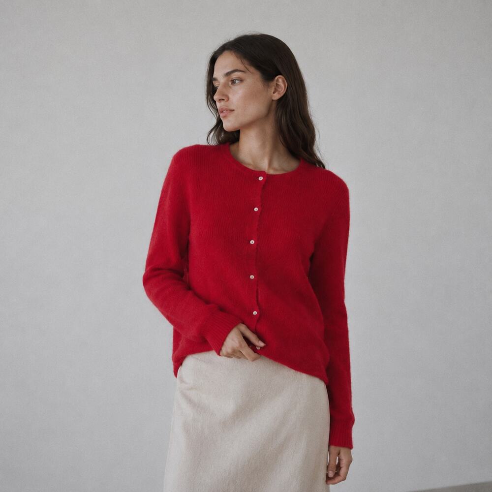 Sezane Gaspard Mohair Alpaca Cardigan Womens S Red Long Sleeve Button Front